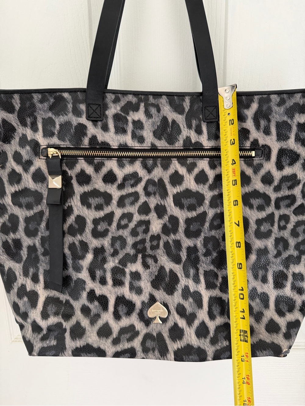 Kate Spade Gray Black Leopard Print Bow Detail Tote Shoulder Bag Travel Handbag - Picture 6 of 11